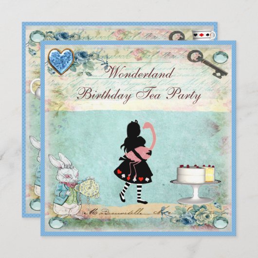 アリス及びフラミンゴの不思議の国の誕生日のお茶会 招待状 (正面/裏面)