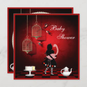 アリス及びフラミンゴの鳥及びおりのベビーシャワー 招待状 (正面/裏面)