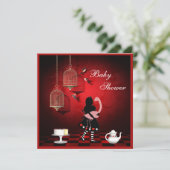 アリス及びフラミンゴの鳥及びおりのベビーシャワー 招待状 (スタンド正面)