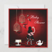 アリス及びフラミンゴの鳥及びおりのベビーシャワー 招待状 (正面)