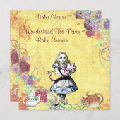 アリス及びブタのベビーの不思議の国のお茶会のベビーシャワー 招待状 (正面/裏面)