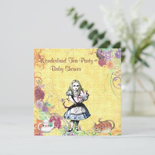 アリス及びブタのベビーの不思議の国のお茶会のベビーシャワー 招待状 (スタンド正面)