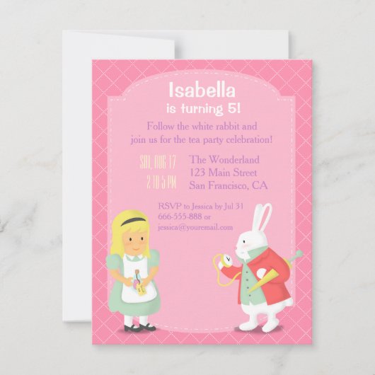 アリス白うさぎワンダーランド誕生日パーティー 招待状 (正面)