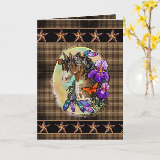 アリス絵を描トと蝶と馬のマスタング カード (黄色い花)