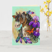 アリス絵を描トと蝶と馬のマスタング カード (黄色い花)