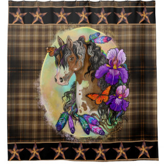 アリス絵を描トと蝶と馬のマスタング シャワーカーテン
