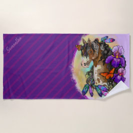 アリス絵を描トと蝶と馬のマスタング ビーチタオル