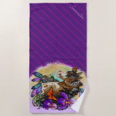 アリス絵を描トと蝶と馬のマスタング ビーチタオル (正面)