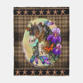 アリス絵を描トと蝶と馬のマスタング フリースブランケット