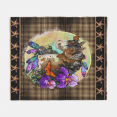 アリス絵を描トと蝶と馬のマスタング フリースブランケット (正面(横))