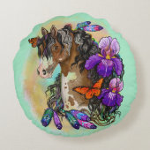 アリス絵を描トと蝶と馬のマスタング ラウンドクッション (裏面)