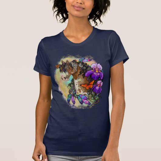アリス絵を描トと蝶の馬のマスタングT-Sh Tシャツ (正面)