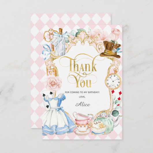 アリス茶パーティーワンダーランド、誕生日感謝してい車 サンキューカード (正面/裏面)
