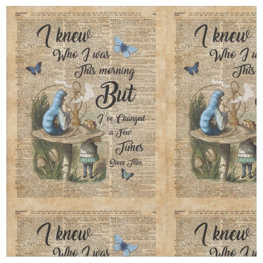 アリス、きのこおよびジンのヴィンテージ辞書の芸術 ファブリック (クローズアップ)