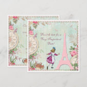 アリス・イン・パリ シャビー・チック バースデー 招待状 (正面/裏面)