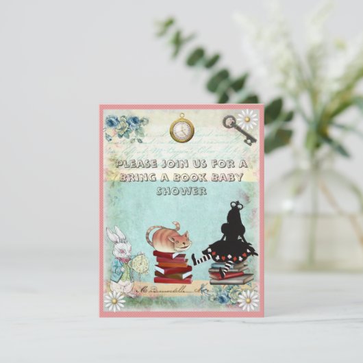 アリス&チェシャねこが本のベビーシャワーを持って来る 招待状 (スタンド正面)