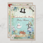 アリス&チェシャねこワンダーランドベビーシャワー 招待状 (正面/裏面)