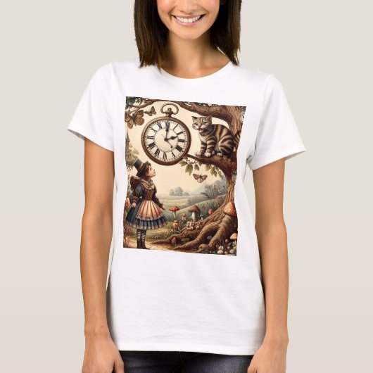 アリス&チェシャ猫:幻想的な不思議の国のファンタジー Tシャツ (正面)