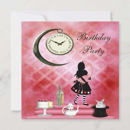 アリス&ピンお洒落ク·フラミンゴの誕生日パーティー 招待状 (正面)