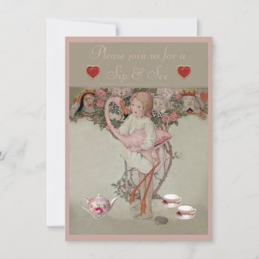 アリス＆ピンクのフラミンゴ　シップ＆シー　ベイビーシャワー 招待状 (正面)