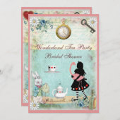 アリス&ピンクフラミンゴブライダルシャワーティーパーティー 招待状 (正面/裏面)