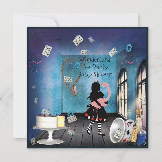 アリス&ピンクフラミンゴワンダーランドベビーシャワー 招待状 (正面)