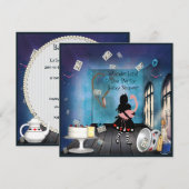 アリス&ピンクフレミンゴ ワンダーランド ベイビーシャワー 招待状 (正面/裏面)