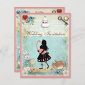 アリス、ピンク·フラミンゴ、チェシャ結婚ネコ 招待状 (正面/裏面)