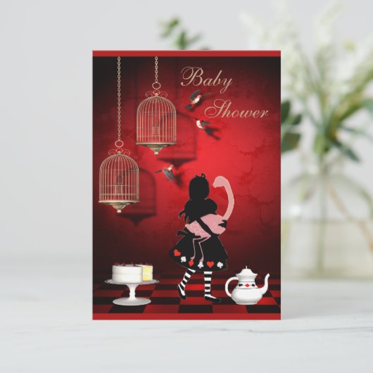 アリス&フラミンゴの鳥とかごのベビーシャワー 招待状 (スタンド正面)