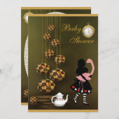 アリス&フラミンゴニュートラルワンダーランドベビーシャワー 招待状 (正面/裏面)