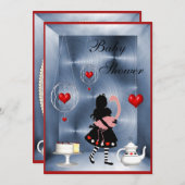 アリス&フラミンゴハートベビーシャワーティーパーティー 招待状 (正面/裏面)