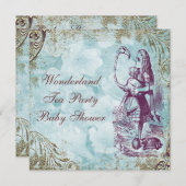 アリス&フラミンゴワンダーランドベビーシャワーティーパーティー 招待状 (正面/裏面)