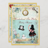 アリス&フラミンゴワンダーランドベビーシャワーティーパーティー 招待状 (正面/裏面)