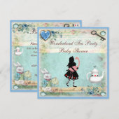 アリス&フラミンゴワンダーランドベビーシャワーティーパーティー 招待状 (正面/裏面)