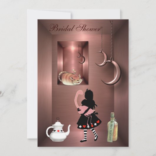 アリス、フラミンゴ及びチェシャー猫のブライダルシャワー 招待状 (正面)