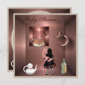 アリス、フラミンゴ、チェシャねこベビーシャワー 招待状 (正面/裏面)