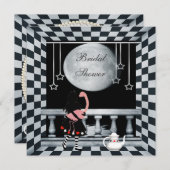 アリス、フラミンゴ & ムーン ブライズシャワー 招待状 (正面/裏面)