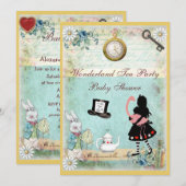 アリス＆フラミンゴ ワンダーランド ベイビーシャワー ティーパーティー 招待状 (正面/裏面)