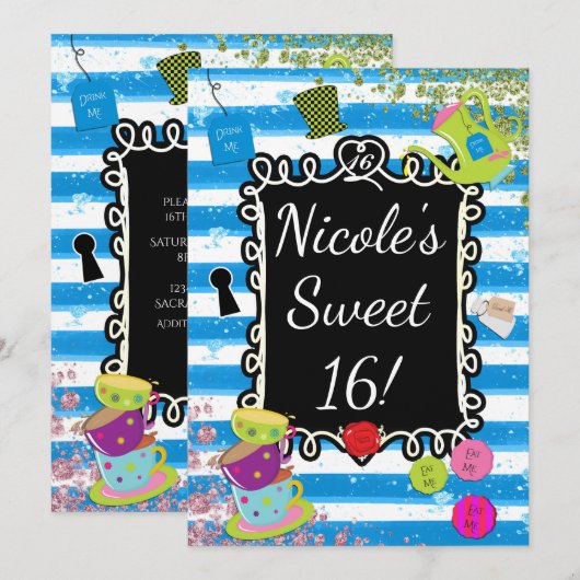 アリス ワンダーランド ティーパーティー ハート フレーム インビテーション (正面/裏面)