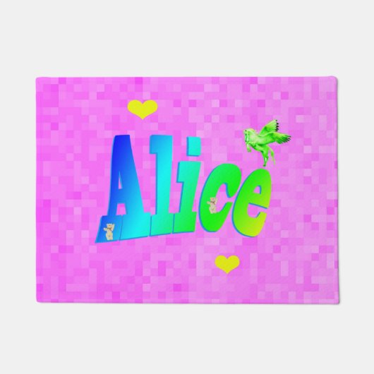 アリス、女の子の名前のロゴとハート、 ドアマット (正面)