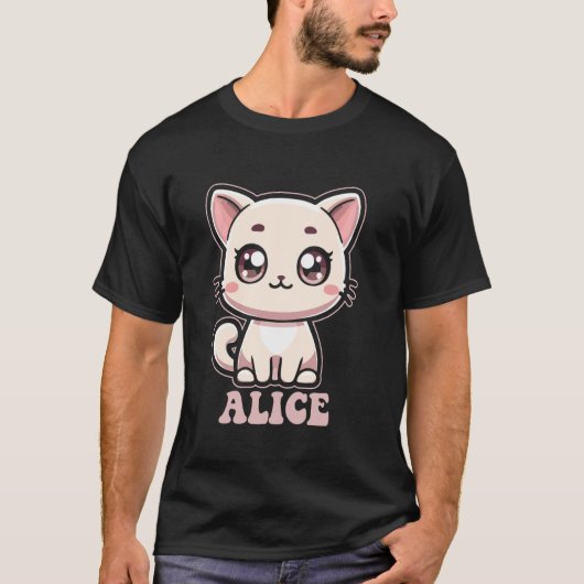 アリス 女子向けのかわいい子猫デザイン 名前 アリス Tシャツ (正面)