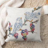 アリスFlynn著刺繍されるブルーバード クッション (ブランケット)