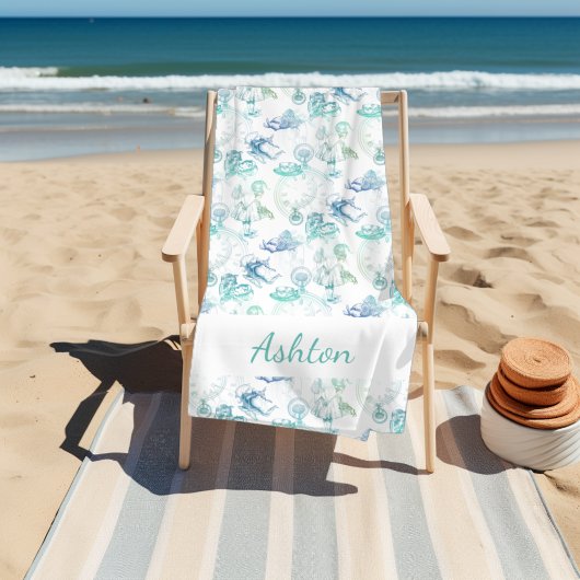 アリスinワンダーランドティーブルーアクアネームビーチタオル ビーチタオル