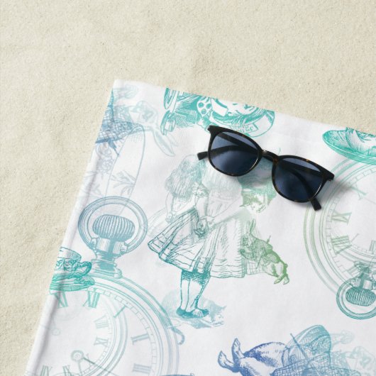 アリスinワンダーランドティーブルーアクアネームビーチタオル ビーチタオル (インサイチュ)