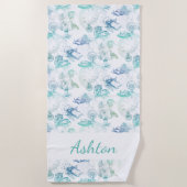 アリスinワンダーランドティーブルーアクアネームビーチタオル ビーチタオル (正面)