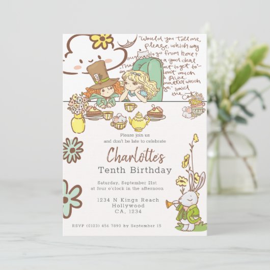 アリスinワンダーランドパーソナライズされたパーティー 招待状 (スタンド正面)
