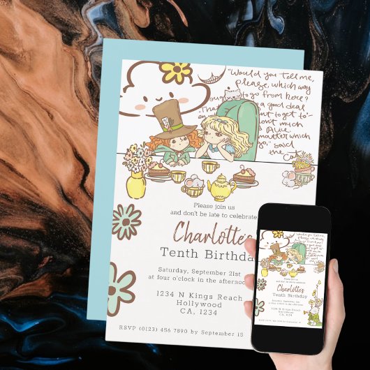 アリスinワンダーランドパーソナライズされたパーティー 招待状