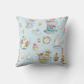 アリスinワンダーランド水彩青いチキングストライプ クッション (裏面)