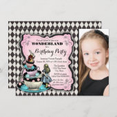 アリスinワンダーランド誕生日パーティー 招待状 (正面/裏面)