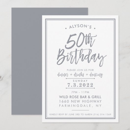 アリソンの50歳誕生日記念印刷オーダー 招待状 (正面/裏面)